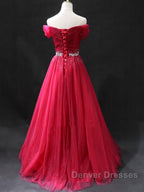 Off the Shoulder Burgundy Prom Dress with Beaded Belt, Wine Red Long Formal Evening Dress