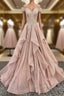 Off the Shoulder Champagne Lace Prom Dress, Off Shoulder Champagne Lace Formal Evening Dress