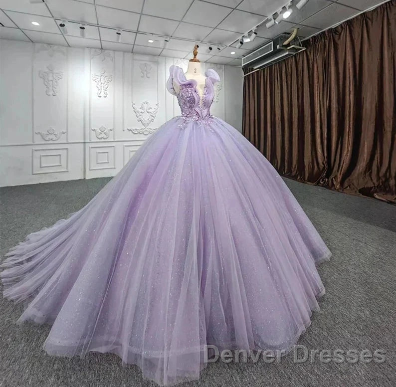 Off-The-Shoulder Deep V Neck Long Wedding Dress With Applique