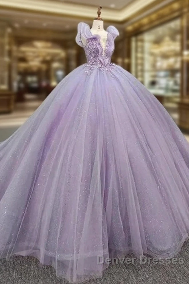 Off-The-Shoulder Deep V Neck Long Wedding Dress With Applique Main image