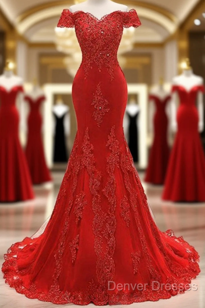 Off The Shoulder Embroidered Floral And Beads In Lace Mermaid Evening Gown Prom Dress Main image