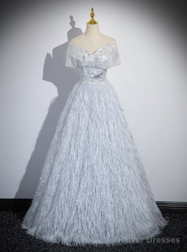 Off the Shoulder Feather Off the Shoulder Prom Dress Main image