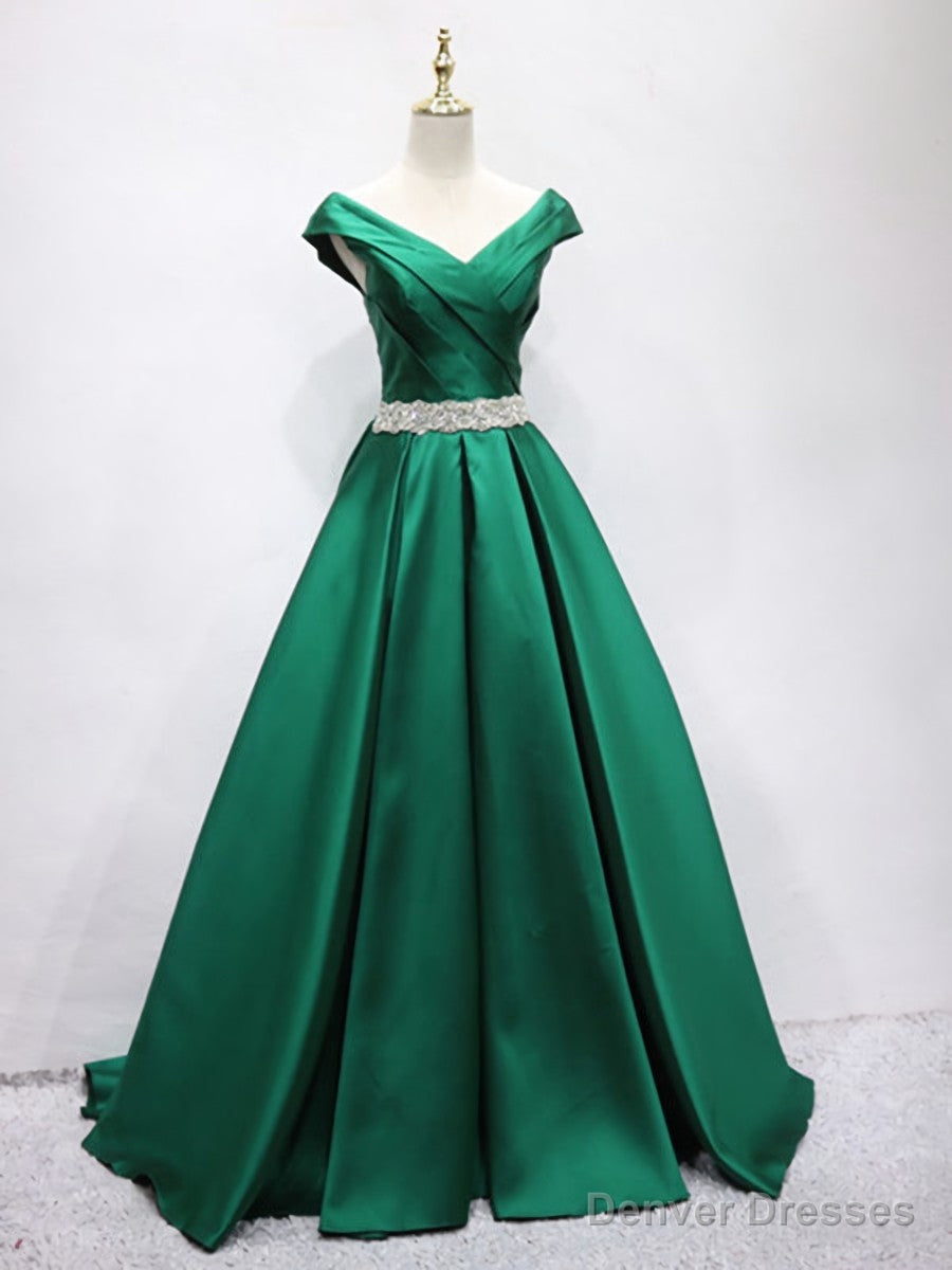 Off the Shoulder Green Long Prom Dress, Off Shoulder Long Green Formal Evening Dresses Main image