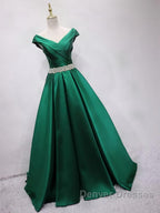 Off the Shoulder Green Long Prom Dress with Corset Back, Off Shoulder Long Green Formal Evening Dress