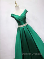 Off the Shoulder Green Long Prom Dress with Corset Back, Off Shoulder Long Green Formal Evening Dress