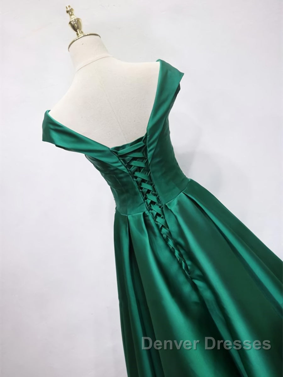 Off the Shoulder Green Long Prom Dress with Corset Back, Off Shoulder Long Green Formal Evening Dress