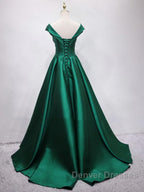 Off the Shoulder Green Long Prom Dress with Corset Back, Off Shoulder Long Green Formal Evening Dress