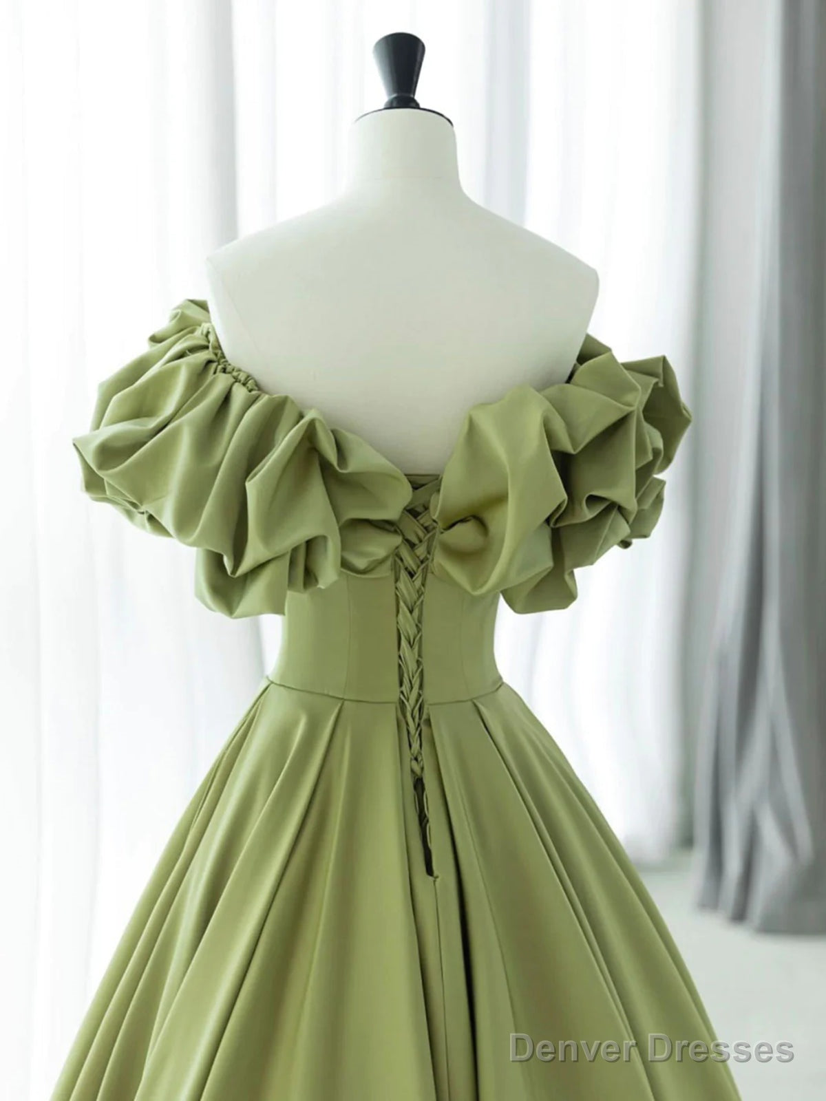 Off the Shoulder Green Satin Long Prom Dresses, Green Satin Long Formal Evening Dresses