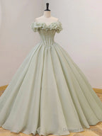 Off the Shoulder Green Tulle Beaded Prom Dresses, Green Beaded Off Shoulder Formal Evening Dresses