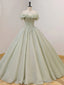 Off the Shoulder Green Tulle Beaded Prom Dresses, Green Beaded Off Shoulder Formal Evening Dresses