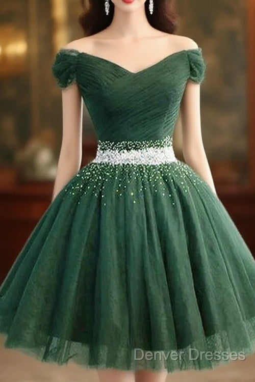 Off The Shoulder Green Tulle Short Homecoming Dress Main image