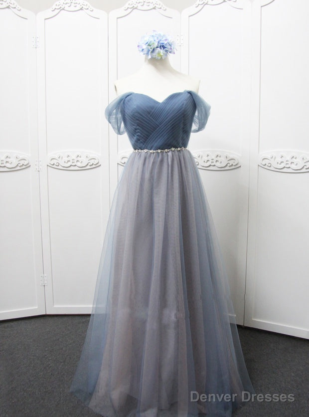 Off The Shoulder Grey Tulle Bridesmaid Dess Main image