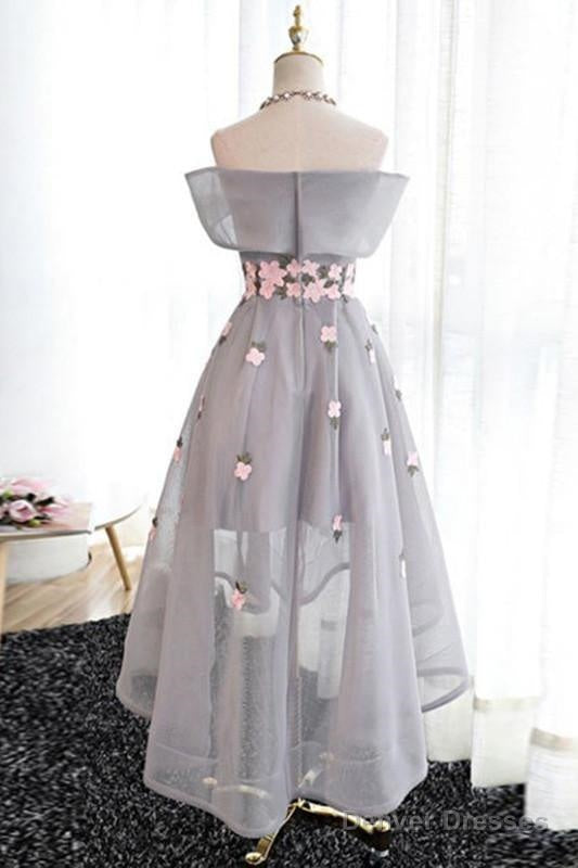 Off-The-Shoulder  High Low Grey Tulle Homecoming Dress With Appliques Secondary image
