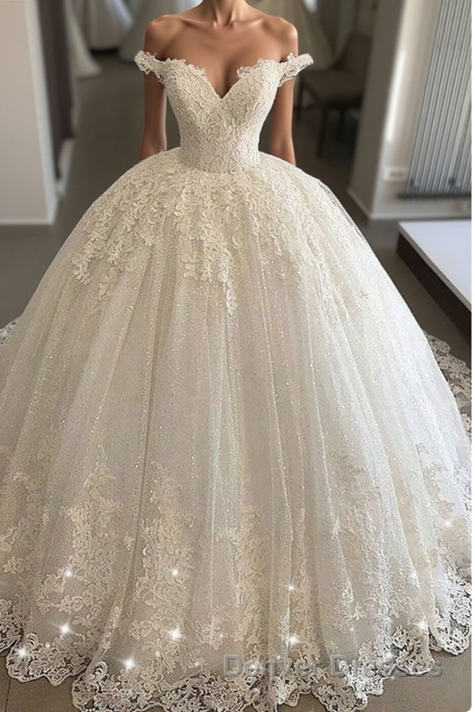 Off the shoulder Lace Ball Gowns Tulle Formal Bridal Gowns Main image