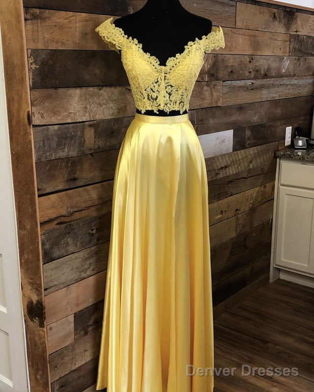 Off The Shoulder Lace Crop Long Prom Dresses Two Piece Main image