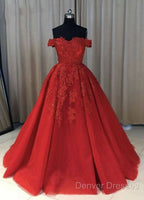 Off The Shoulder Lace Red Prom Dress A Line Sequin Evening Gowns