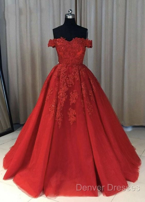 Off The Shoulder Lace Red Prom Dress A Line Sequin Evening Gowns