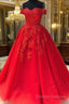 Off The Shoulder Lace Red Prom Dress A Line Sequin Evening Gowns