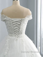 Off-the-Shoulder Lace Sequins Ball Gown Wedding Dress