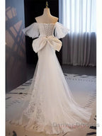 Off The Shoulder Lace Trumpet Mermaid Wedding Dress With Bow