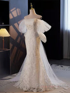 Off The Shoulder Lace Trumpet Mermaid Wedding Dress With Bow
