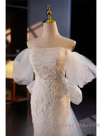 Off The Shoulder Lace Trumpet Mermaid Wedding Dress With Bow