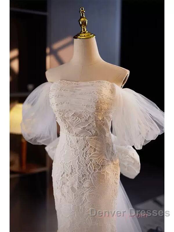 Off The Shoulder Lace Trumpet Mermaid Wedding Dress With Bow