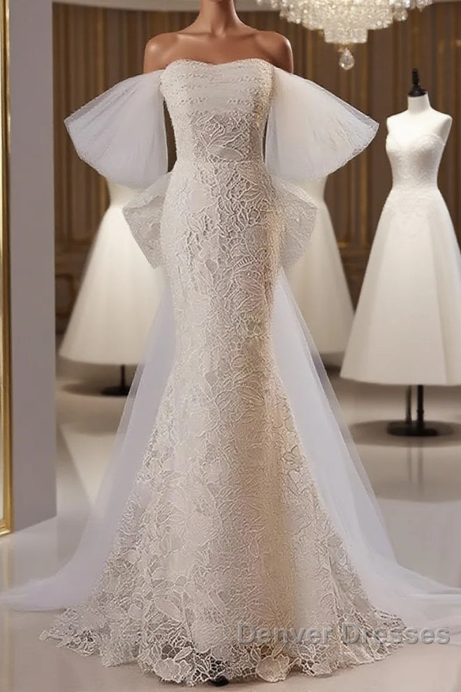 Off The Shoulder Lace Trumpet Mermaid Wedding Dress With Bow Main image