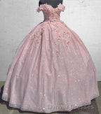 Off the Shoulder Lavender Sequin 3D Floral Quinceanera Dress