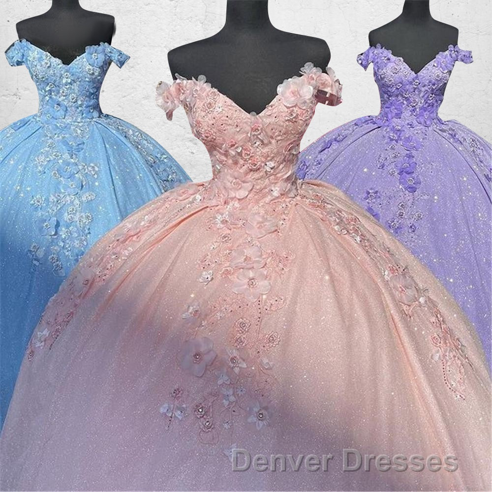 Off the Shoulder Lavender Sequin 3D Floral Quinceanera Dress