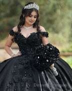Off the Shoulder Lavender Sequin 3D Floral Quinceanera Dress