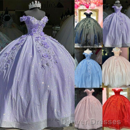 Off the Shoulder Lavender Sequin 3D Floral Quinceanera Dress
