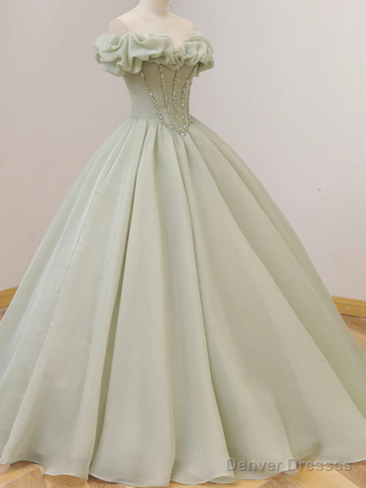 Off the Shoulder Light Sage Long Prom Dresses, Off Shoulder Long Sage Formal Evening Gowns Main image