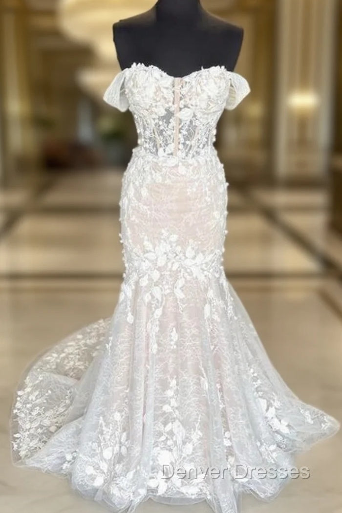 Off The Shoulder Mermaid Lace Wedding Dress Main image