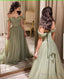 Off the Shoulder Mint Green Prom Dress Beaded Long Prom Dresses, Off Shoulder Green Long Formal Evening Dresses