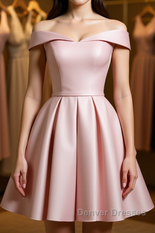 Off The Shoulder Pink Homecoming Dress Short Prom Dress, Off Shoulder Graduation Dress, Formal Dress, Evening Dress Main image