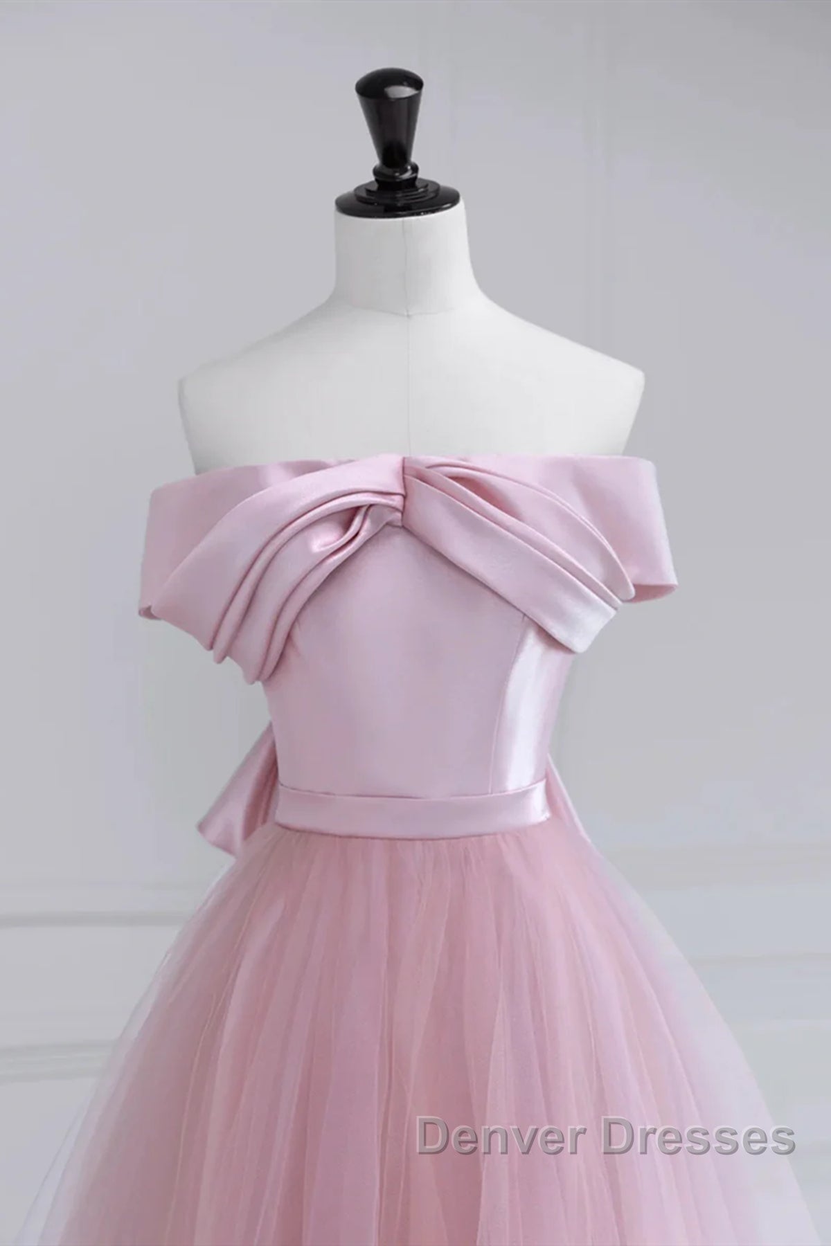 Off the Shoulder Pink Prom Dress, Pink Tulle Formal Evening Dress