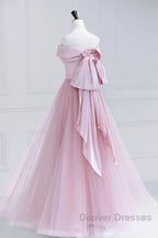 Off the Shoulder Pink Prom Dress, Pink Tulle Formal Evening Dress
