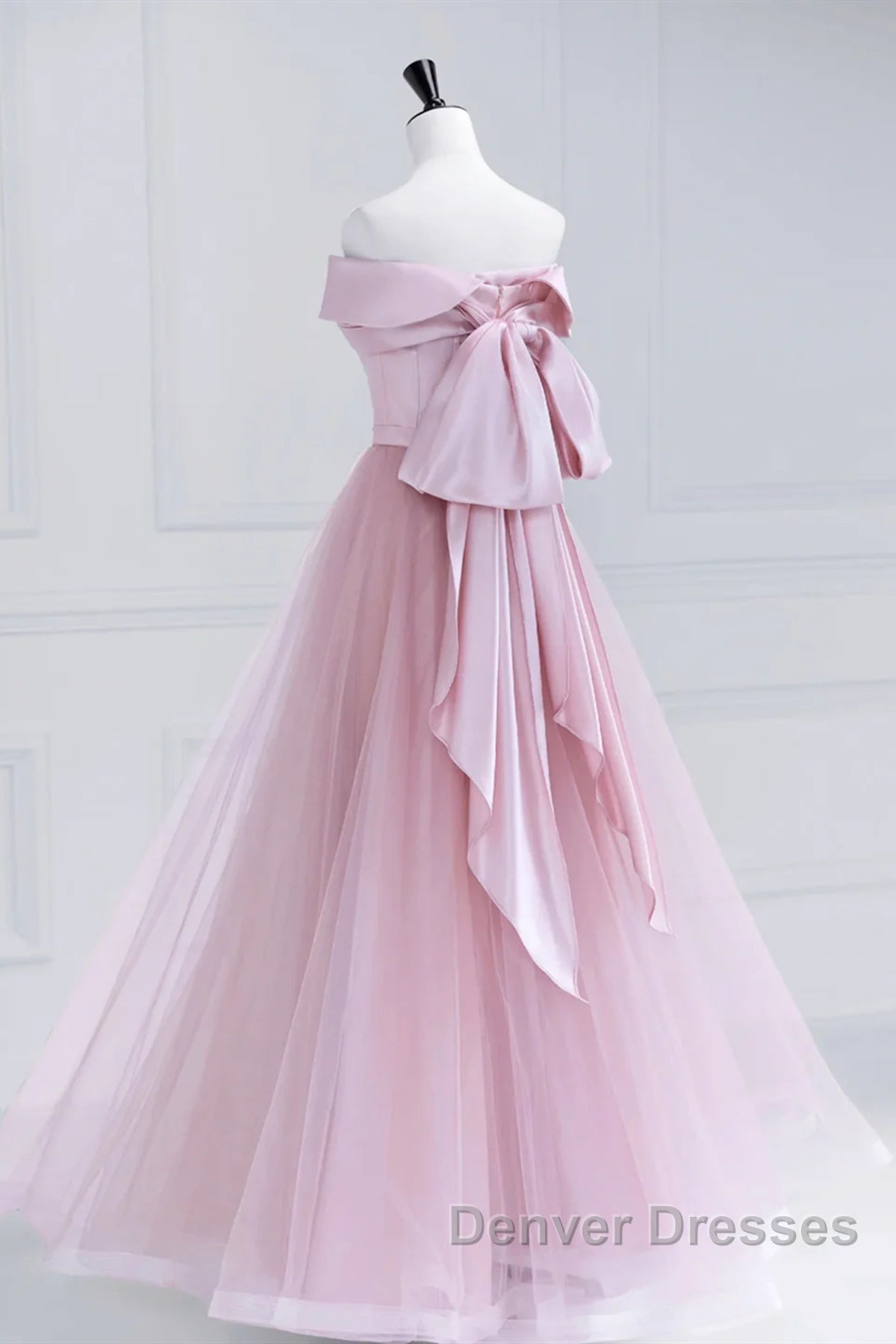 Off the Shoulder Pink Prom Dress, Pink Tulle Formal Evening Dress