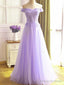 Off the Shoulder Purple Lace Prom Dresses, Purple Off Shoulder Lace Formal Bridesmaid Dresses