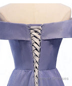 Off the Shoulder Purple Ombre Long Prom Dress, Off the Shoulder Purple Formal Evening Dress with Corset Back