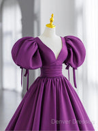 Off The Shoulder Purple Satin Long Prom Dress, Purple Off Shoulder Long Formal Evening Dress