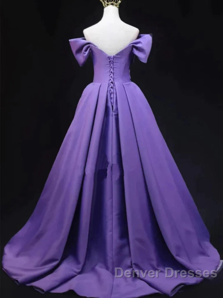 Off The Shoulder Purple Satin Ruched Prom Dress Secondary image