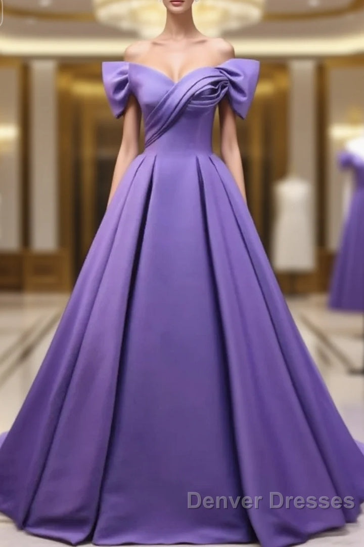 Off The Shoulder Purple Satin Ruched Prom Dress Main image