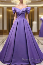Off The Shoulder Purple Satin Ruched Prom Dress