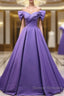 Off The Shoulder Purple Satin Ruched Prom Dress