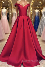 Off the Shoulder Red Long Prom Dress, Red Long Formal Evening Dress