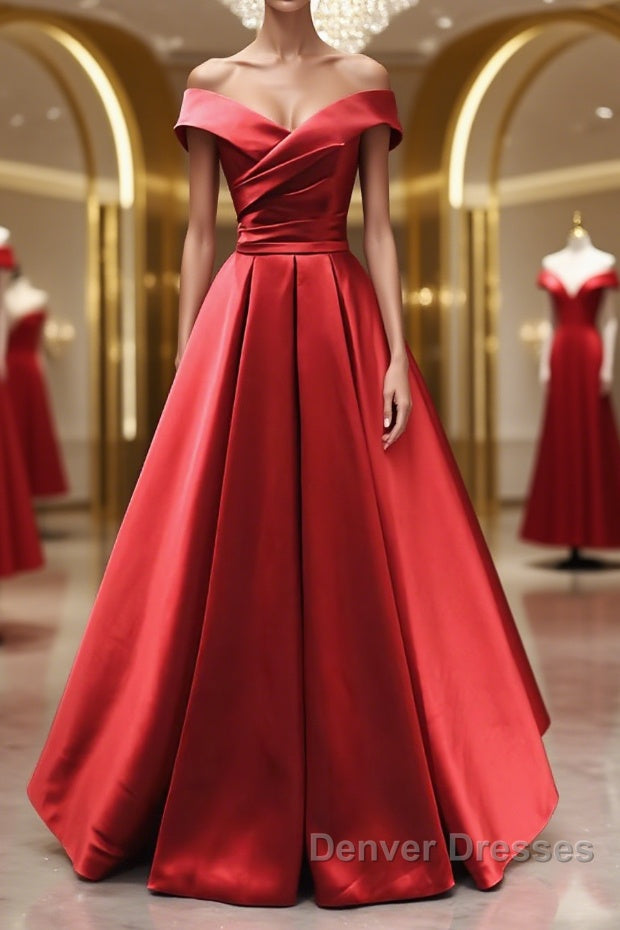 Off the Shoulder Red Long Prom Dress, Red Off Shoulder Long Formal Evening Dress Main image