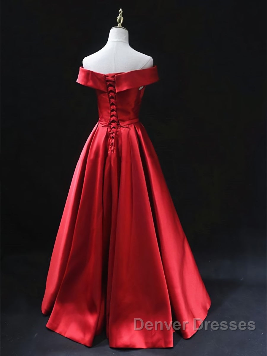 Off the Shoulder Red Long Prom Dress, Red Off Shoulder Long Formal Evening Dress