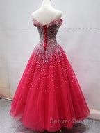 Off the Shoulder Red Long Prom Gown, Off the Shoulder Red Beaded Formal Evening Dress